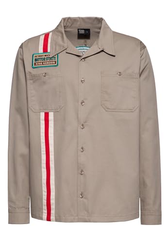 King Kerosin Herren Langarmhemd · Dragstrip Hemd · Stickpatch · Stickerei · Kustom Kulture · Detroit · Dragster · V8 · Racing · Brusttaschen · 50s · Retro · Vintage · Kustom Kulture V8 von King Kerosin