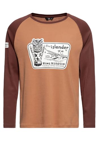King Kerosin Herren Langarmshirt Longsleeve Raglan Tiki Hawaiian Artwork Print Baumwolle 50S Rockabilly Tiki-Style Vintage Retro The Islander von King Kerosin