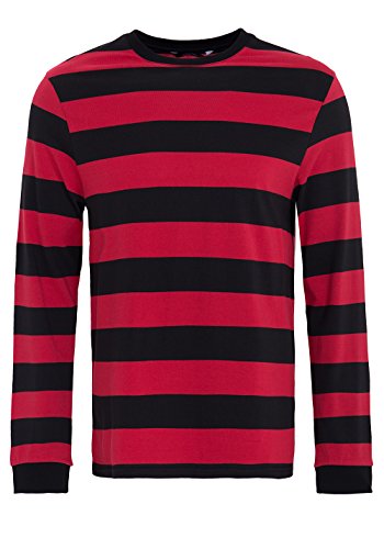 King Kerosin Herren Longsleeve Aus Streifenjersey Rundhals Langarm Gestreift Abgesteppte Kante, Rot, Gr.- XXL von King Kerosin