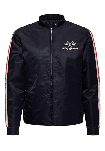King Kerosin Herren Racing Jacke · Motorsport · Stehkragen · Stickerei · Robust · Rennen · 50s · Retro · Vintage · Rockabilly · Übergangsjacke · Stripes · Streifen · Speedway Service von King Kerosin