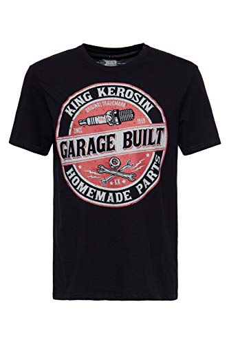 King Kerosin Herren Shirt Mit Frontprint Im Workerstyle Garage Built Rundhals Kurzarm Print-Shirt Regular Fit Bedruckt Abgesteppte Kante Garage Built von King Kerosin