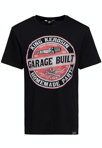 King Kerosin Herren Shirt Mit Frontprint Im Workerstyle Garage Built Rundhals Kurzarm Print-Shirt Regular Fit Bedruckt Abgesteppte Kante Garage Built von King Kerosin