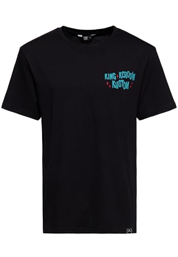 King Kerosin Herren T-Shirt · Mit Front- Und Rückenprint · Cartoon · Doppelseitig · Comic · 50s · Vintage · Retro · Artwork · Rundhals · Regular Fit · Kurzarm · Baumwolle · Fuck It! von King Kerosin