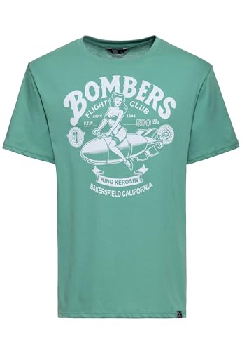 King Kerosin Herren T-Shirt · Shirt · Retro · Vintage · Herrenshirt · Print · Logodruck · Monochrom Print · Kurzarm · Rundhals · Schwarz · Zeitlos · Rockabilly · 50s · Bombers von King Kerosin
