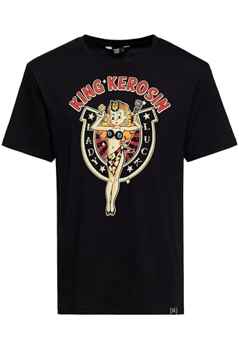 King Kerosin Herren T-Shirt · Shirt · Retro · Vintage · Herrenshirt · Print · Sommershirt · Logodruck · Comic Art · Kurzarm · Rundhals · Rockabilly · 50s · Lady Luck von King Kerosin