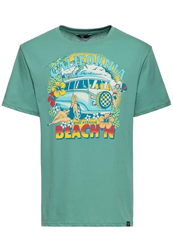 King Kerosin Herren T-Shirt · Shirt · Retro · Vintage · Sommershirt · Print · Logodruck · Hawaii · Comic Art · Kurzarm · Rundhals · Rockabilly · 50s · California Beach'n von King Kerosin