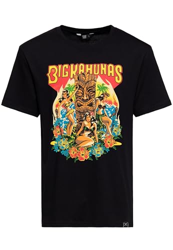 King Kerosin Herren T-Shirt Big Kahunas Hawaii Tiki Hula Girl Vintage Retro Tropical Artwork 50S Kurzarm Rundhals Logopatch Big Kahunas von King Kerosin
