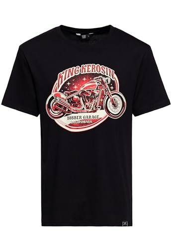 King Kerosin Herren T-Shirt Bobber Biker Motorcycle Retro Regular Fit Vintage California Kurzarm Print-Shirt Rundhals Gerader Armabschluss Bobber Garage von King Kerosin
