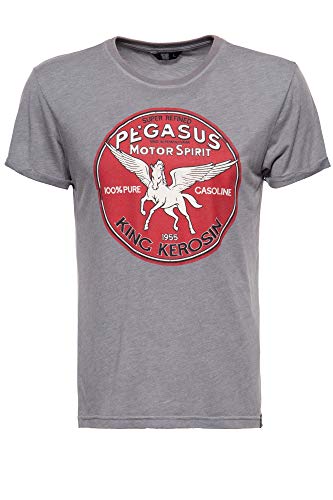 King Kerosin Herren T-Shirt | Frontprint | Enzymwash | Printshirt Mit Armaufschlag Pegasus von King Kerosin