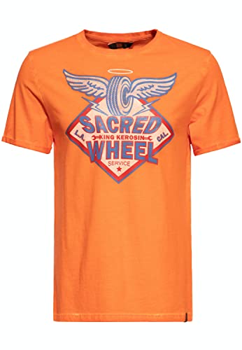 King Kerosin Herren T-Shirt Oil-Washed Used-Look Vintage-Optik Kurzarmshirt Print Shirt Regular Fit Rundhals Car Reine Baumwolle Retro Sacred Wheel von King Kerosin