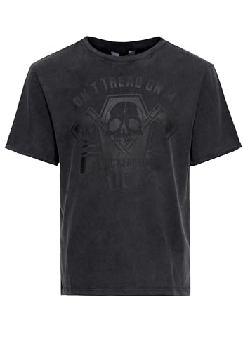 King Kerosin Herren T-Shirt Print T-Shirt Kurzarmshirt Acid Washed Unikat Vintage Look Rollsaum Regular Fit Biker Print Artwork Don't Tread On Me von King Kerosin