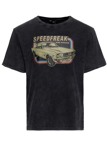 King Kerosin Herren T-Shirt Print T-Shirt Kurzarmshirt Acid Washed Unikat Vintage Look Rollsaum Regular Fit Biker Print Artwork T-Shirt Muscle Car Speedfreak von King Kerosin