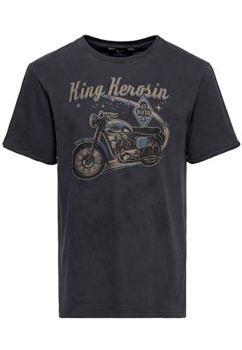 King Kerosin Herren T-Shirt | Rockabilly | Ace Racer | 50S | Regular Fit | Front-Print | Retro | Vintage Look | Acid-Washed | Rock'n'roll | Classic Motorbike | 1950 | Used Look Ace Racer von King Kerosin