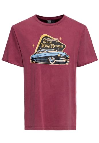 King Kerosin Herren T-Shirt Rockabilly Greaser 50S Comfort Fit Front-Print Retro Vintage Look Oil-Washed Rock'n'roll Muscle Car Mercury 1950 Used L Detroit Greaser von King Kerosin