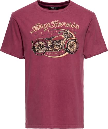 King Kerosin Herren T-Shirt Rockabilly Motorcycle 50S Regular Fit Front-Print Retro Vintage Look Acid-Washed Rock'n'roll Classic Motorbike 1950 Used Bobber von King Kerosin