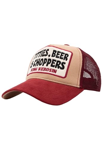 King Kerosin Herren Trucker Cap Chopper Motorrad Biker Lustig Humor Spruch Statement Kappe Vintage Retro Netz Mesh Snapback Verstellbar Freizeit Titties, Beer & Choppers von King Kerosin