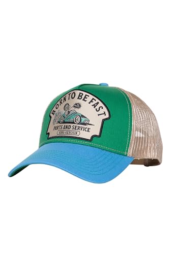 King Kerosin Herren Trucker Cap Im Usa Racing Look – Kappe Mit Comic Stickerei & Dragster Design, Gebogenem Schirm – Retro Motorsport Style, Atmungsaktiv Born to Be Fast von King Kerosin