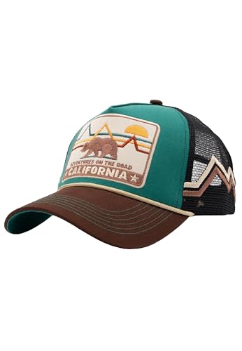 King Kerosin Herren Trucker Cap Kappe Vintage Retro Outdoor Usa Freizeit Berge Snapback Mesh Netz Kordel Stickerei Patch California von King Kerosin