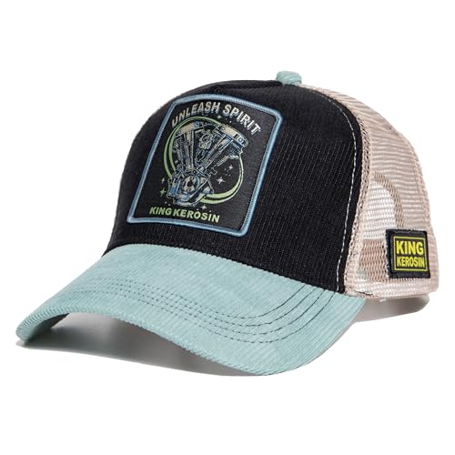 King Kerosin Herren Trucker Cap Mesh Cap Aus Cord Kappe Retro Biker Motorrad Vintage Netz Snapback Unleash Spirit von King Kerosin
