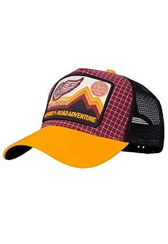 King Kerosin Herren Trucker Cap | Stickerei | Frontpatch | Biker | Motorcycle | Karomuster | Mesh Split The Road von King Kerosin