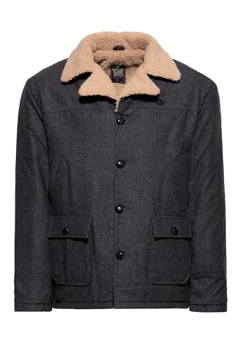King Kerosin Herren Winterjacke | Retro | Vintage | Fischgrat | Oldschool | Uni | Meliert | 50S | Teddy | Sherpa | Viele Taschen | Zeitlos von King Kerosin