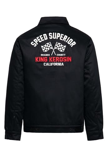 King Kerosin Herren Worker Jacke Workwear Langarm Stickerei Rückenstickerei 50S Oldschool 1950 Winterjacke California Vintage Retro Classic Speed Superior von King Kerosin