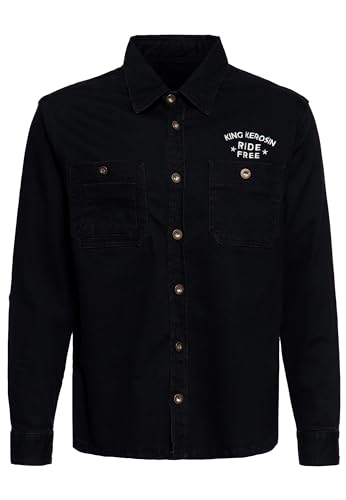 King Kerosin Herren Workwear Hemd Worker Hemd Langarmhemd Biker Ride Free Live Free Eagle Adler Usa 50S Rock'n'roll Rockabilly Motorrad Elastan Ride Free Live Free von King Kerosin