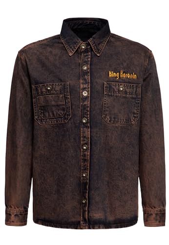 King Kerosin Herren Workwear Hemd Worker Hemd Langarmhemd Biker Tint Wash Vintage Look Rost 50S Rock'n'roll Rockabilly Motorrad Split The Road von King Kerosin