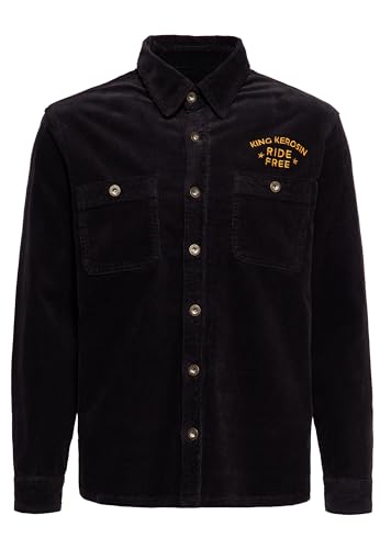 King Kerosin Herren Workwear Hemd Worker Hemd Langarmhemd Cordhemd Cord Biker Ride Free Live Free Eagle Adler Usa 50S Rock'n'roll Rockabilly Mot Ride Free Live Free von King Kerosin