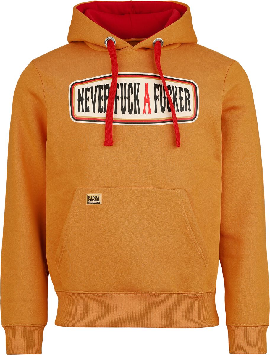 King Kerosin - Rockabilly Kapuzenpullover - Never Fuck A Fucker Hoodie - S bis 4XL - für Männer - Größe M - orange von King Kerosin