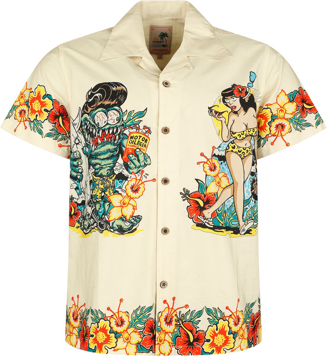 King Kerosin - Rockabilly Kurzarmhemd - Hawaii Shirt - S bis 5XL - für Männer - Größe 4XL - natur von King Kerosin