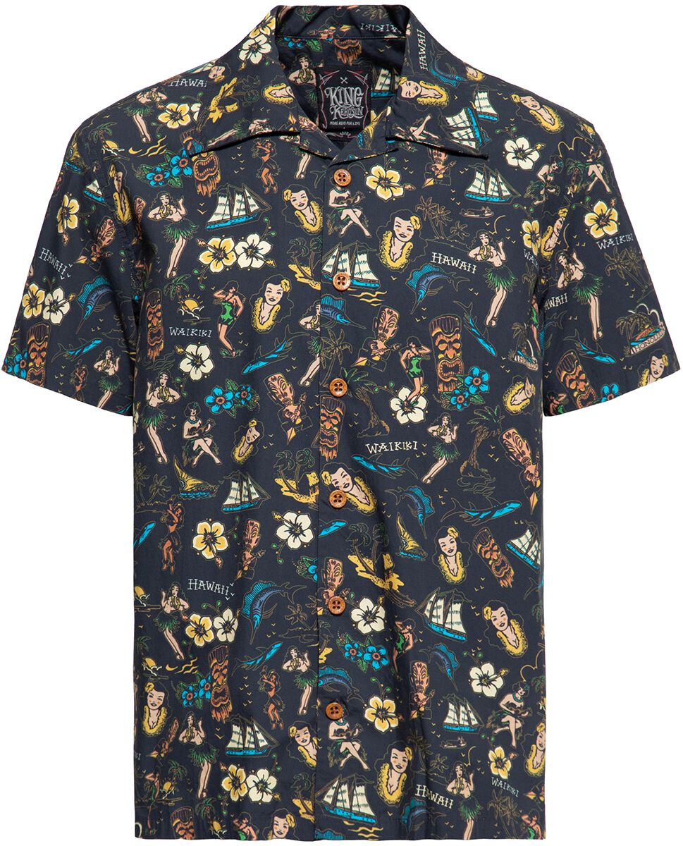 King Kerosin - Rockabilly Kurzarmhemd - Tropical Hawaiian Style Shirt Deluxe - M bis 4XL - für Männer - Größe XL - schwarz von King Kerosin