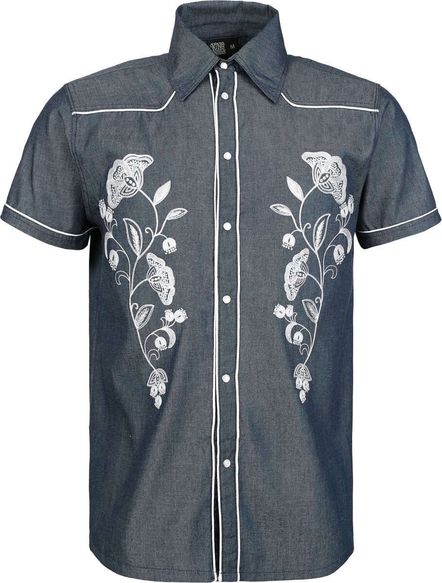 King Kerosin - Rockabilly Kurzarmhemd - Western Shirt - S bis XXL - für Männer - Größe S - blau von King Kerosin