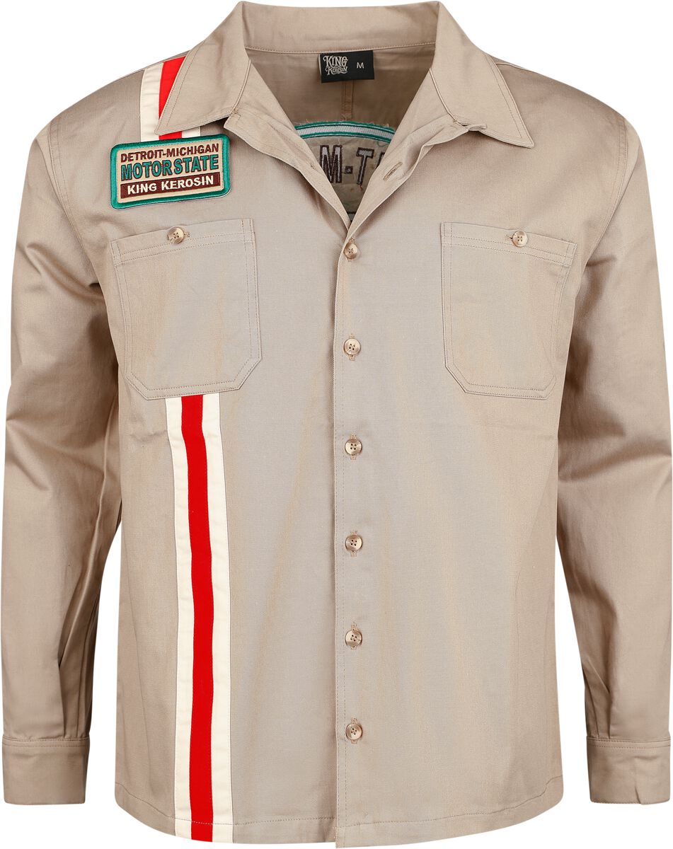King Kerosin - Rockabilly Langarmhemd - Dragstrip Shirt Motorstate - L bis 4XL - für Männer - Größe 4XL - khaki King Kerosin - Rockabilly Langarmhemd - Dragstrip Shirt Motorstate - L bis 4XL - für Männer - Größe 4XL - khaki von King Kerosin