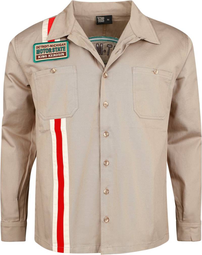 King Kerosin - Rockabilly Langarmhemd - Dragstrip Shirt Motorstate - L bis 4XL - für Männer - Größe 4XL - khaki King Kerosin - Rockabilly Langarmhemd - Dragstrip Shirt Motorstate - L bis 4XL - für Männer - Größe 4XL - khaki von King Kerosin