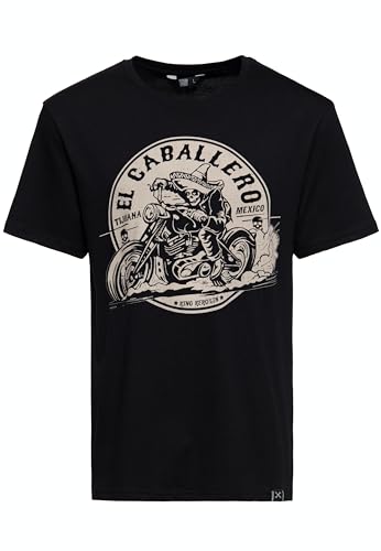 King Kerosin Herren T-Shirt EL Caballero Print Rundhals Kurzarm Regular Fit EL Caballero, schwarz,3XL von King Kerosin