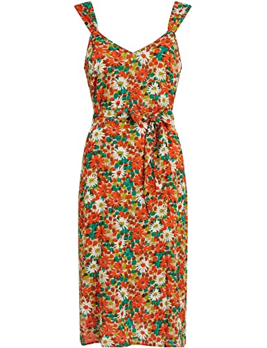 King Louie Damen Kleid »Lenny Keylime« Retro Floral Blumen V-Neck A-Linie Dress (as3, Alpha, xx_l, Regular, Regular, Orange/Dunkelgrün/Beige) von King Louie