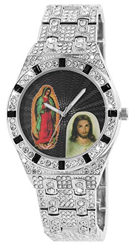 King Star Unisex-Uhr Strass Heiligenbild Bling Bling silberfarbig 2800055 (silberfarbig) von King Star