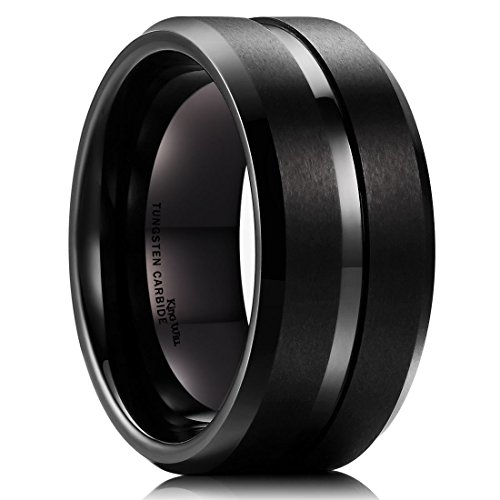 King Will 10mm schwarz Wolframkarbid Hochzeit Band Ring poliert Finish gerillt Zentrum Comfort Fit(8) von King Will