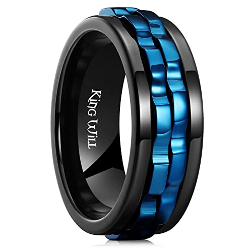 King Will 316L Edelstahl Ehering Spinner Ring für Männer - 8mm schwarzer Fidget Spinner Ring mit blauem Zahnrad, Angstlinderung, stressfrei, komfortable Passform 65.0 (20.6) von King Will