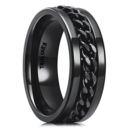 King Will 316L Edelstahl Herrenring - 8mm schwarzer Männerketten-Fidget-Spinner-Ring, Angstlösend für Männer und Frauen, cooler Ehering, bequeme Passform, Größe 9 von King Will