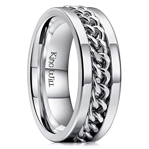 King Will 316L Edelstahl Herrenring - 8mm silberner M?nnerkette Fidget Spinner Ring, Angstring für M?nner und Frauen zur Stressreduzierung, cooles, komfortables Hochzeitsband, Gr??e 9 von King Will