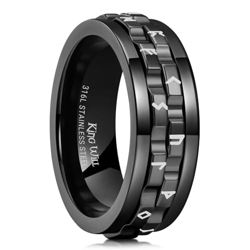 King Will 316L Edelstahl Spinner Ring für Männer - 8mm schwarzer Zahnrad Fidget Ring mit römischen Zahlen, Anti-Stress Cooler Ehering, bequem für den täglichen Tragen 54.3 (17.3) von King Will
