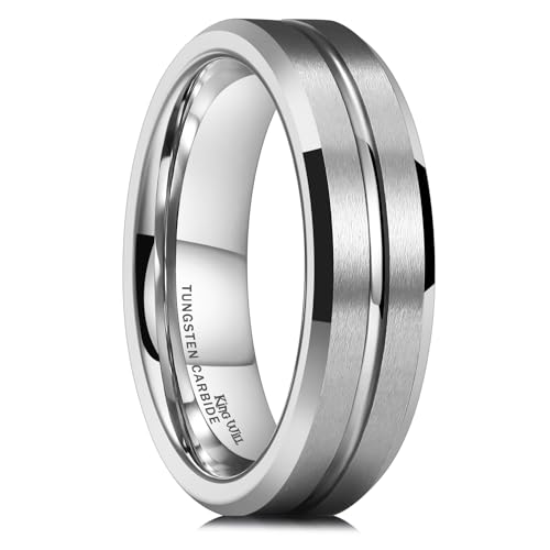 King Will 6mm Herren Hochzeit Band Silber Wolfram Hochzeit Ring für Männer Groove Line Matt beendet Oberfläche Comfort Fit Größe N (11) von King Will