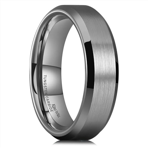 King Will 6mm Wolfram Eheringe für Männer Gunmetal plattiert gebürstet Männer Ehering Geschenke für ihn Größe 7-14 Comfort Fit N (11) von King Will