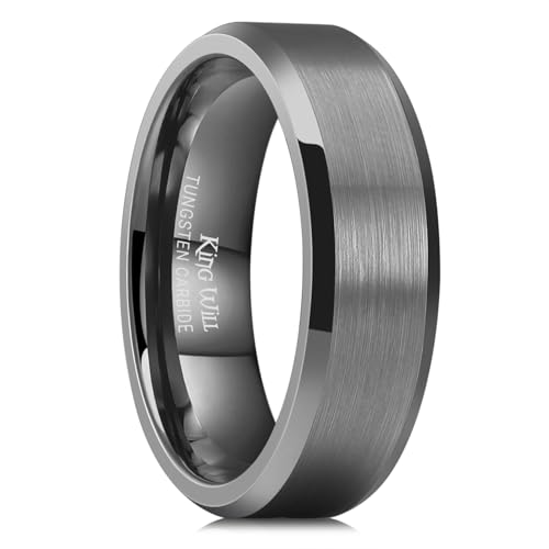 King Will 7mm Wolframkarbid Ring für Männer, mattes Gunmetal & polierte Komfort-Passform 67.2 (21.4) von King Will
