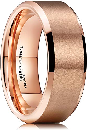 King Will 8mm Basic Ehering für Männer, roségold-elektroplattierter Wolframring mit gebürsteter, matter Oberfläche und glatter, abgeschrägter Kante, komfortabel zu tragen 59.4 (18.9) von King Will