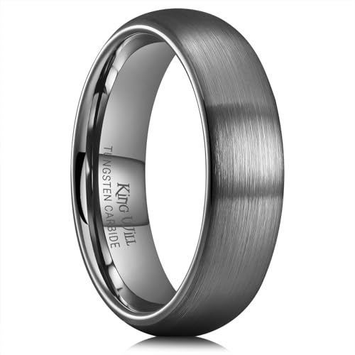 King Will 8mm Herren Wolfram Ehering Verlobungsringe, Gunmetal, gewölbt, matt gebürstet, komfortabel 56.9 (18.1) von King Will