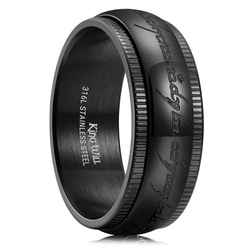 King Will 8mm Schwarz Spinner-Fidgetring zur Stressbewältigung, Edelstahl, Größe 11 von King Will