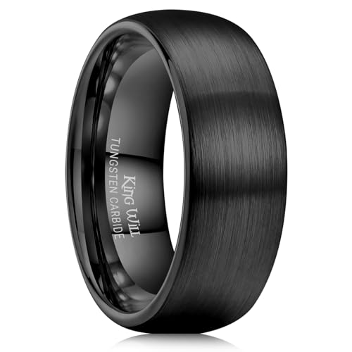 King Will 8mm Schwarzer Tungstenkarbid-Ring für Männer und Frauen, Verlobungs- und Ehering, gewölbt mit matter, gebürsteter Oberfläche, komfortable Passform 67.2 (21.4) von King Will